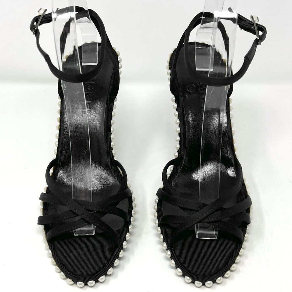 Chanel 2004 Vintage Heels Black Satin‎ Pearl 38.5 Y2K Karl Lagerfeld - Picture 2 of 10